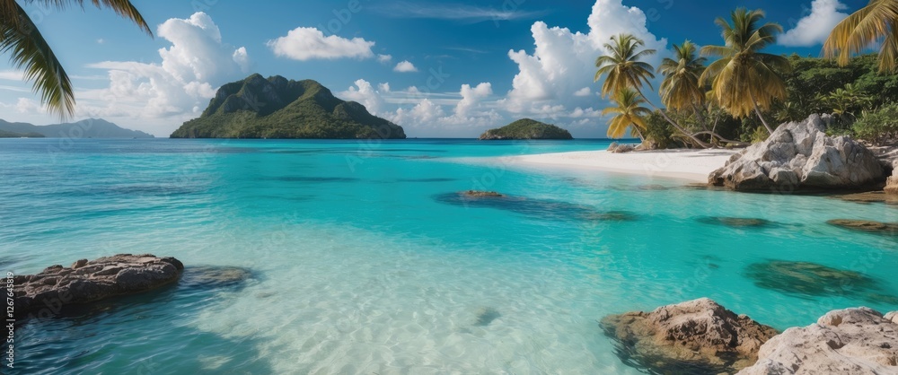 Fototapeta premium Tropical Paradise with Crystal Clear Waters and Serene White Beaches Ideal for Relaxation and Escape from Everyday Life