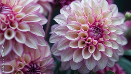 Exquisite Closeup of Pink Dahlia Flowers Showcasing Unique Petal Structure and Vibrant Colors in Natural Setting