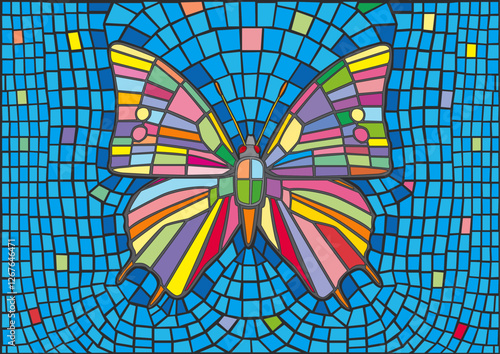 butterfly stained glass mosaic blur background illustration vector