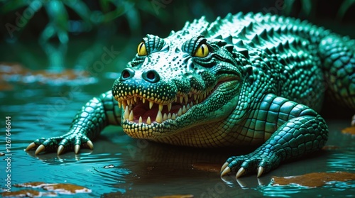 Wallpaper Mural Vibrant close-up of a crocodile resting in water showcasing intricate textures and vivid colors in a tropical setting Torontodigital.ca