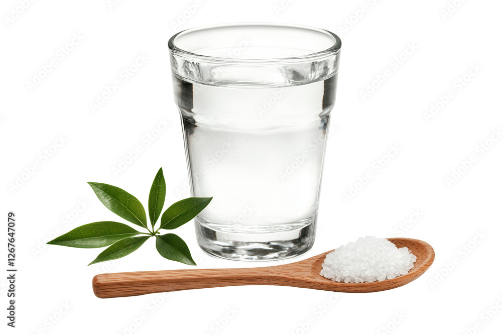 Preparing a glass of warm salt water home beverage recipe kitchen close-up transparent background for optimal health