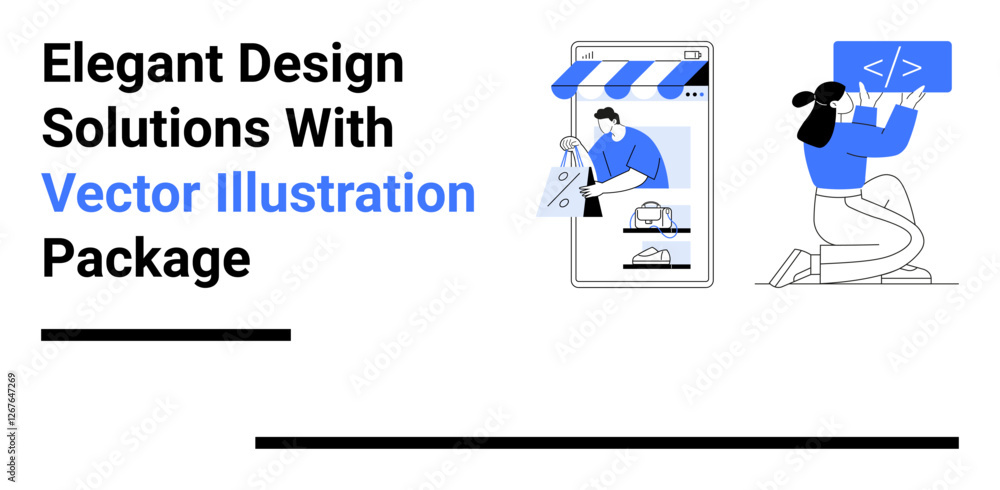 Fototapeta premium Designer crafting mobile app interface tools on smartphone and developer debugging code. Ideal for design, coding, development, online business, creativity, teamwork, technology. Perfect fit for flat