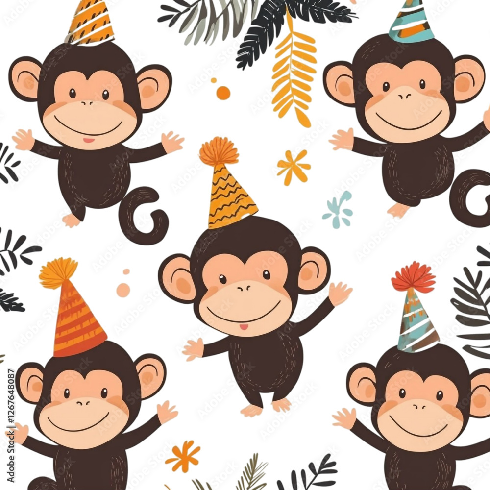 Joyful Monkeys Celebrate Party Fun Happy Birthday Joyful Monkeys Celebrate Party Fun Happy Birthday