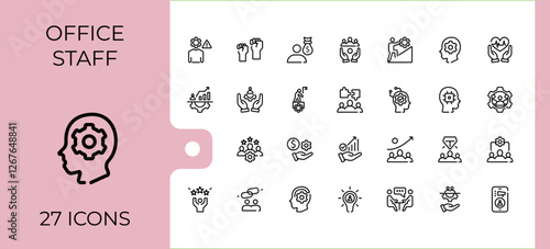 Set of Office Staff line icons. Contains such icons as corporate, man, career, group, person, communication, hand and more. Thin icon design. Editable vector stroke.