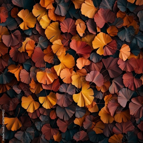 Wallpaper Mural Autumn leaves ginkgo vibrant background. A vibrant assortment of autumn leaves in rich shades of orange, red, and yellow creates a beautiful, textured backdrop. Torontodigital.ca
