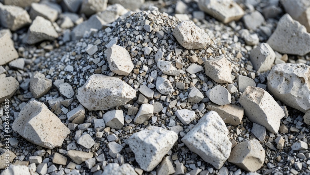 Crushed stone rubble texture close-up isolated on white ideal for decorative purposes in design projects and landscaping applications. Crushed stone rubble texture close-up isolated on white ideal for decorative purposes in design projects and landscaping applications.