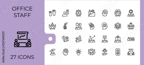 Set of Office Staff line icons. Contains such icons as corporate, man, career, group, person, communication, hand and more. Thin icon design. Editable vector stroke.