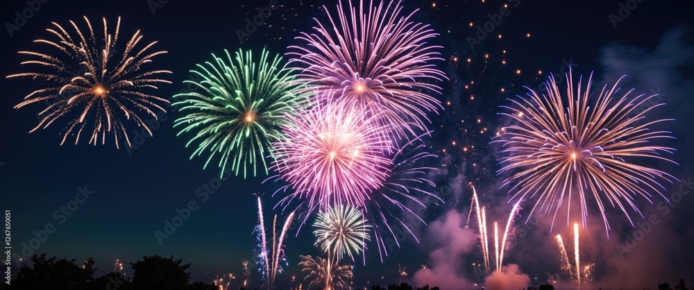 Vibrant Fireworks Illuminating the Night Sky in a Dazzling Display of Colors and Light Vibrant Fireworks Illuminating the Night Sky in a Dazzling Display of Colors and Light