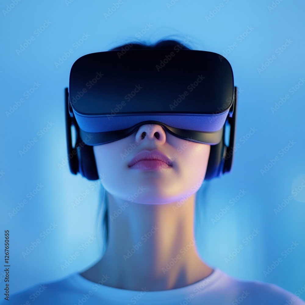Woman Experiencing Virtual Reality with Headset Woman Experiencing Virtual Reality with Headset