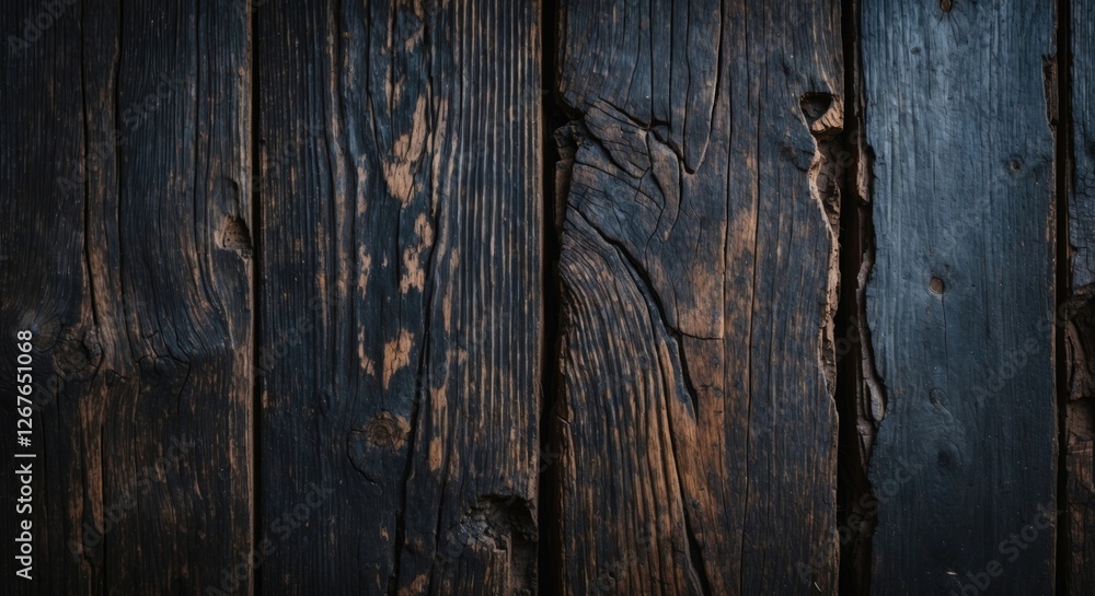 Naklejka premium Aged dark wooden surface with intricate textures and natural patterns for rustic backgrounds or design elements.