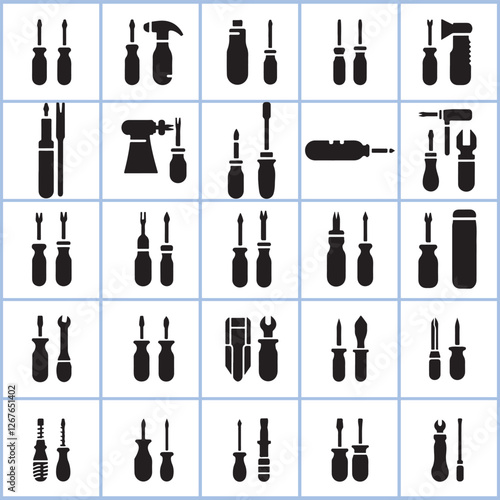 Creative Set of a Screwdriver silhouette icon design on a white background