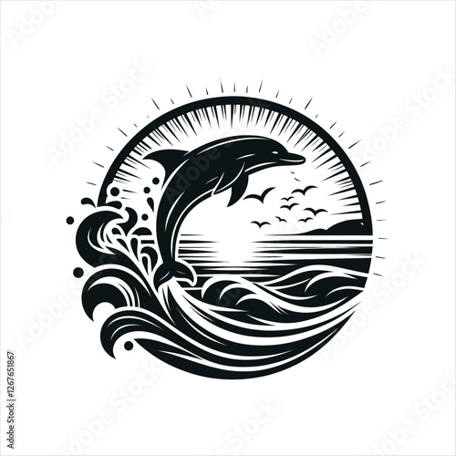 dolphin silhouette vector clip art logo design