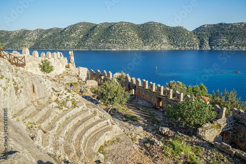 View from the Roman castle of Kaleköy village in Kekova near Kaş, Turkey