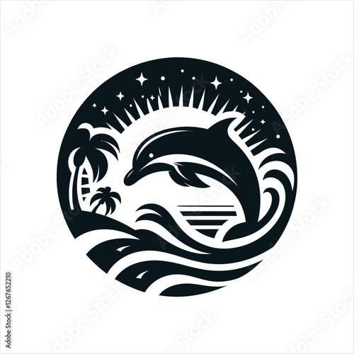 dolphin silhouette vector clip art logo design