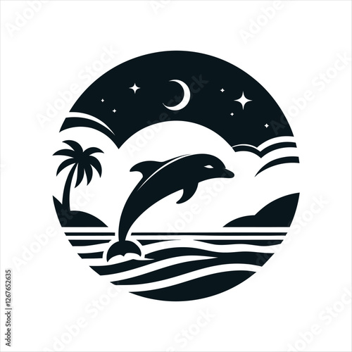 dolphin silhouette vector clip art logo design