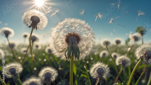 Wallpaper Mural Dandelion Seeds Glowing in Sunlight with Green Grass and Space for Text in Nature's Serenity Torontodigital.ca