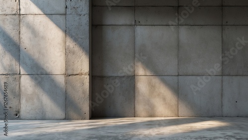 Interior space with textured concrete walls, soft shadows, and a minimalist aesthetic that creates a modern ambiance