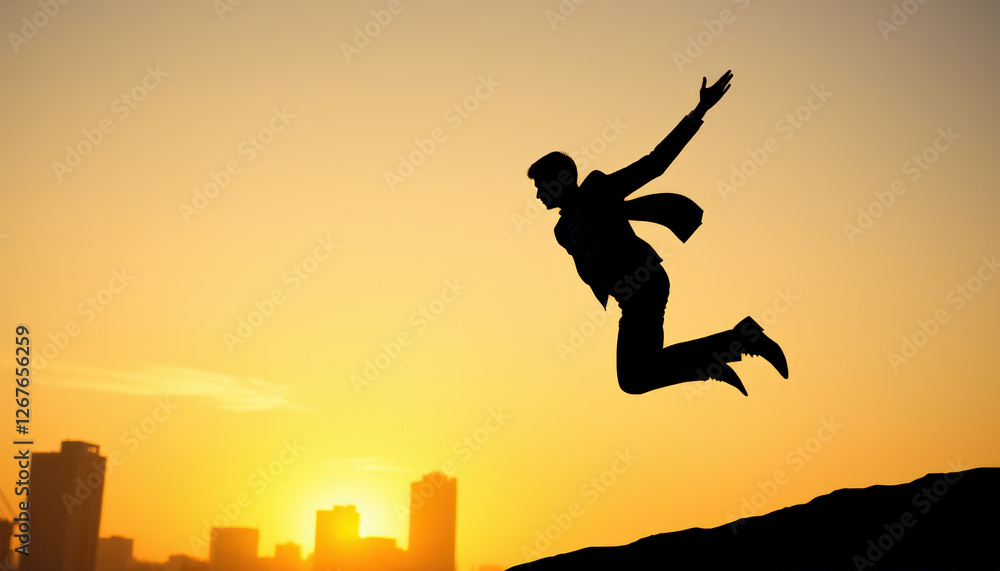Business man in suit jumping on a sunset background. Success concept. Business man in suit jumping on a sunset background. Success concept.