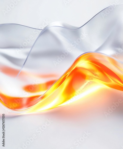 Abstract wave of flowing white orange silk fabric
