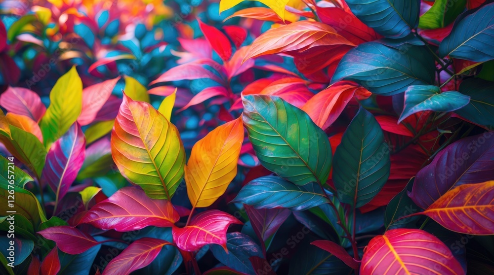 Vibrant foliage with a mixture of colorful leaves showcasing tropical beauty in Thailand's lush environment