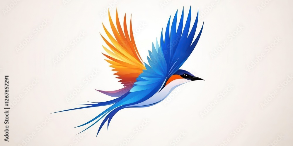 Obraz premium A swallow bird flies gracefully through a vibrant spring sky, showcasing its stunning colors and representing the essence of freedom and vitality in nature