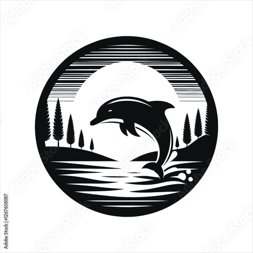dolphin silhouette vector clip art logo design