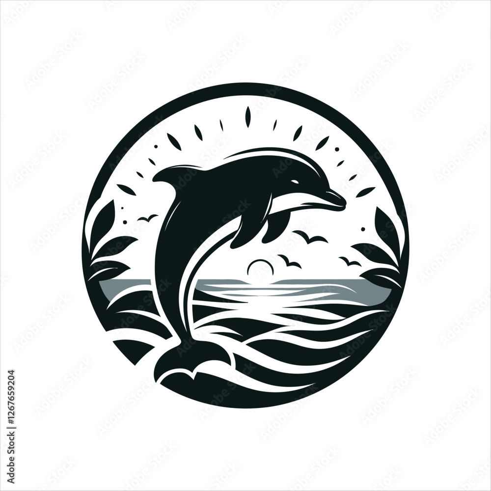 Fototapeta premium dolphin silhouette vector clip art logo design