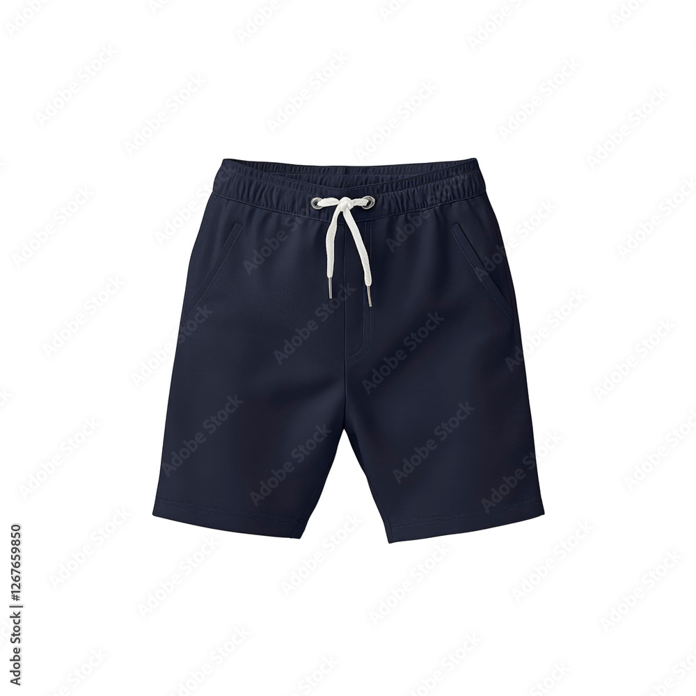 Navy Blue Men's Drawstring Shorts on White Background Navy Blue Men's Drawstring Shorts on White Background