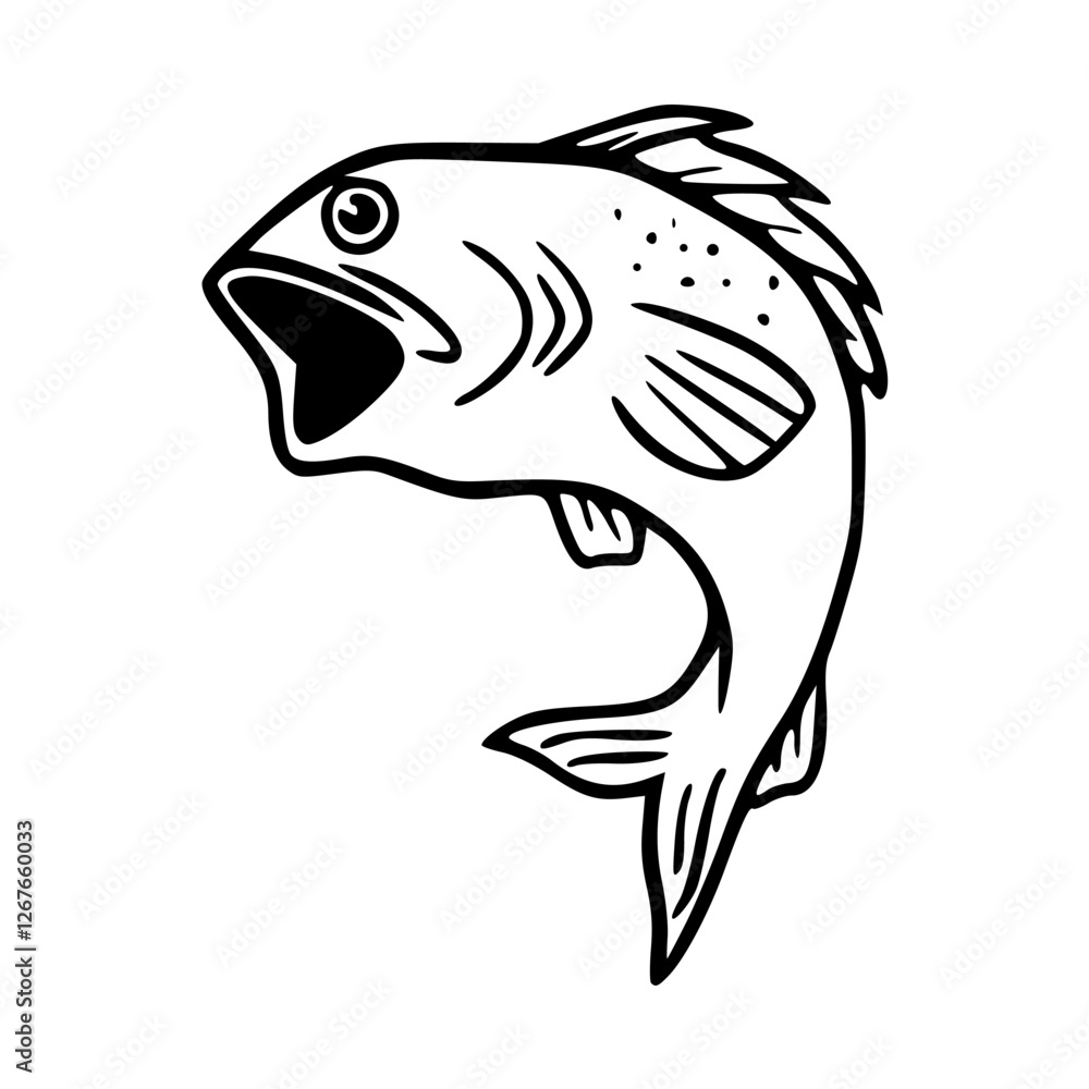 a black and white drawing of a bass fish a black and white drawing of a bass fish