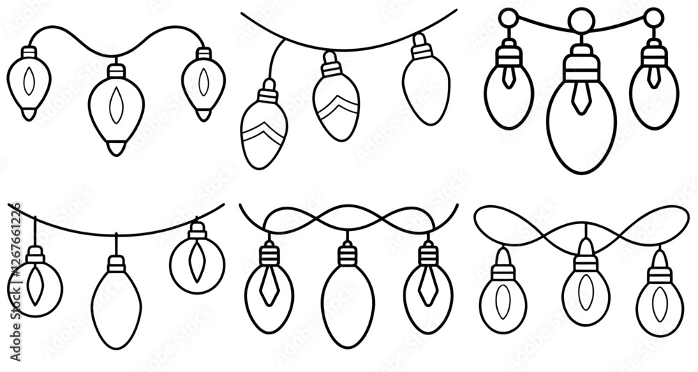 Fototapeta premium Christmas light bulbs Outline Coloring Page Printable Line Art Drawing