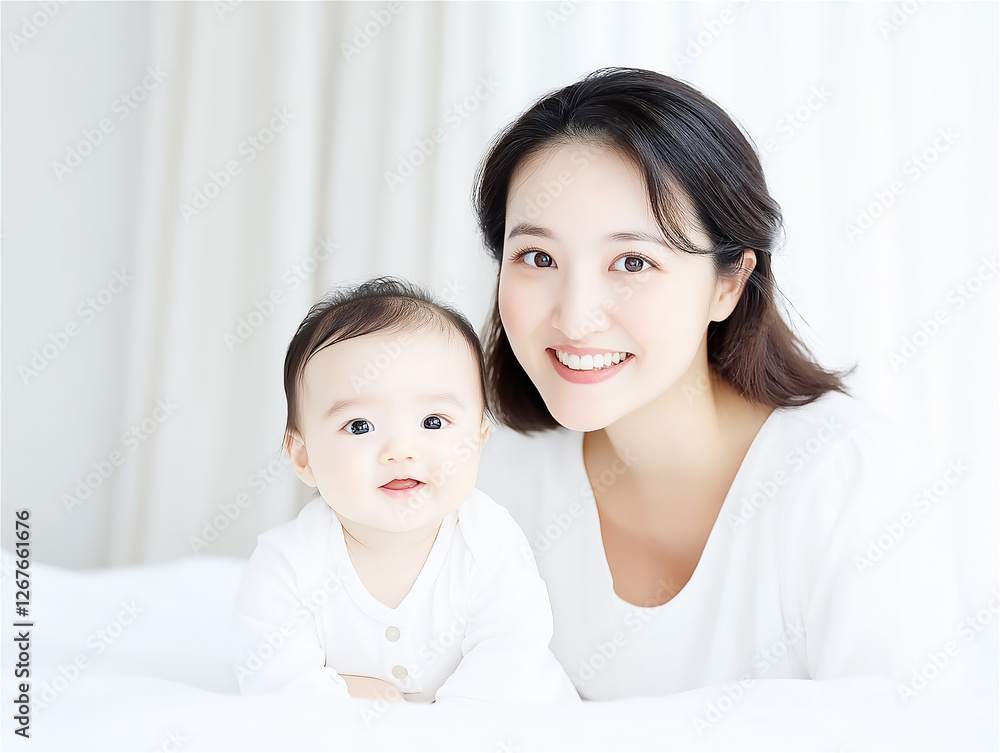 A mother and her baby laughing while playing together. Their joyful expressions capture the bond between them in this tender and heartwarming moment. A mother and her baby laughing while playing together. Their joyful expressions capture the bond between them in this tender and heartwarming moment.