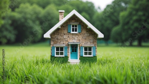 Wallpaper Mural Miniature House Model on Lush Green Grass Representing Ideal Home Concept in Natural Setting Torontodigital.ca