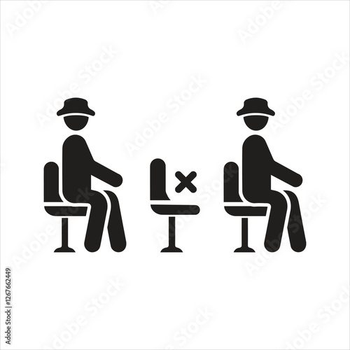 Social distancing icon. Safe distance on public transport. Keep middle seats empty icon