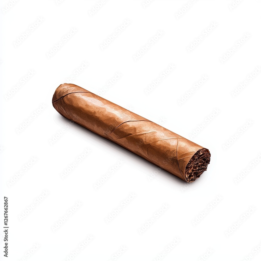Premium cigar placed on a clean white background for illustrating luxury and relaxation concepts Premium cigar placed on a clean white background for illustrating luxury and relaxation concepts