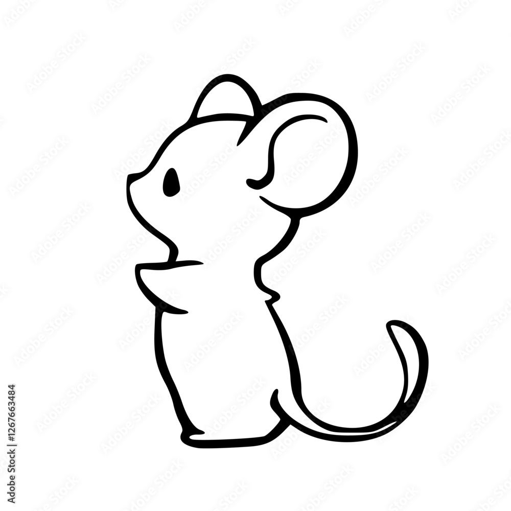 a black and white drawing of a cartoon cute mouse character a black and white drawing of a cartoon cute mouse character