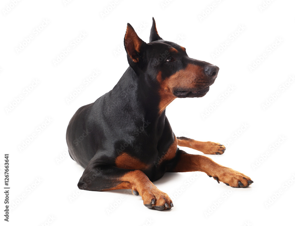Adorable Doberman on white background. Domestic pet Adorable Doberman on white background. Domestic pet