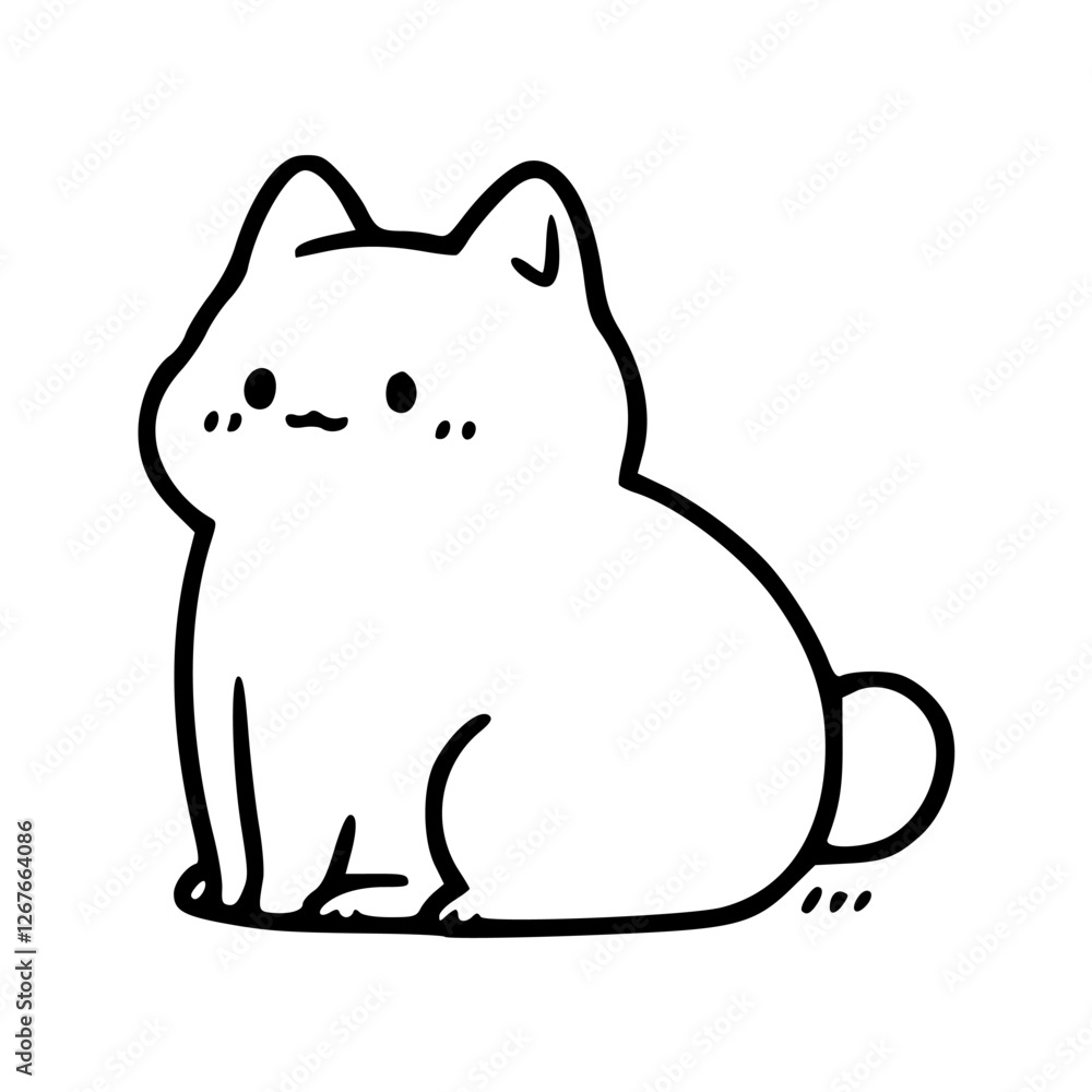 Fototapeta premium a black and white drawing of a cute cartoon cat character