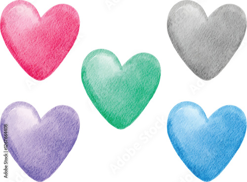 set of colorful watercolor hand drawn shape hearts illustration isolated on white background. perfect for baby and kid decoration, card, fabric, and print