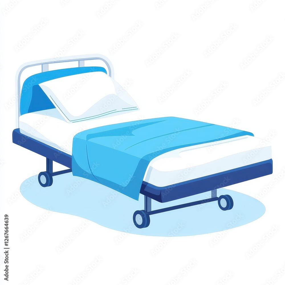 Cozy bed featuring a soft blue cover and a fluffy white pillow for a comfortable sleep experience Cozy bed featuring a soft blue cover and a fluffy white pillow for a comfortable sleep experience