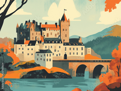 Wallpaper Mural Autumn landscape with castle and bridge
 Torontodigital.ca