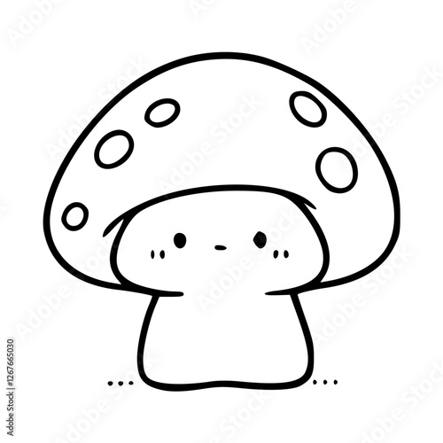 a black and white drawing of a cute mushroom cartoon character