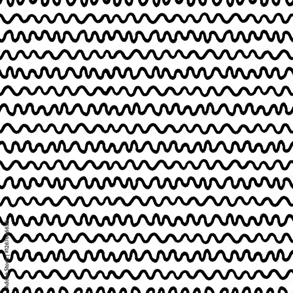 Black and white rhythmic seamless pattern of doodles of wavy lines drawn by hand with a marker Black and white rhythmic seamless pattern of doodles of wavy lines drawn by hand with a marker
