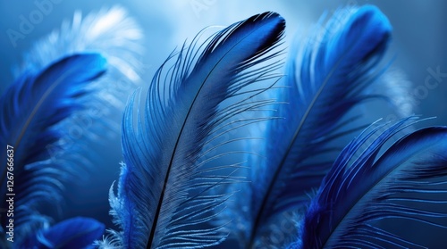 Vibrant blue feathers creating an elegant abstract background with soft lighting and intricate details for artistic design and decoration.