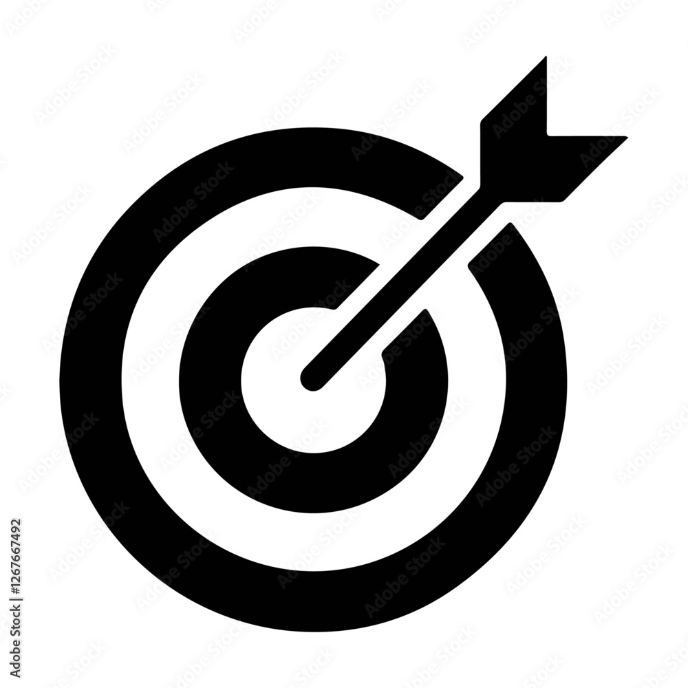 Black and white target icon with an arrow hitting the center symbolizing accuracy focus goal achievement business strategy success and precision isolated on white background Black and white target icon with an arrow hitting the center symbolizing accuracy focus goal achievement business strategy success and precision isolated on white background