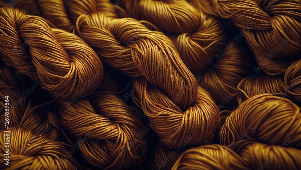 Textured brown yarn skeins artistically arranged in a cozy cluster showcasing craftsmanship and warmth for knitting or crafting projects. Textured brown yarn skeins artistically arranged in a cozy cluster showcasing craftsmanship and warmth for knitting or crafting projects.