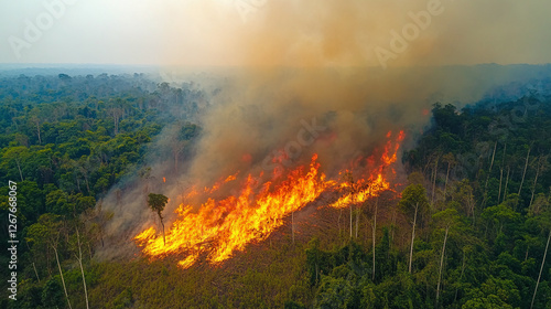 Wallpaper Mural Drone view of a forest fire. Torontodigital.ca