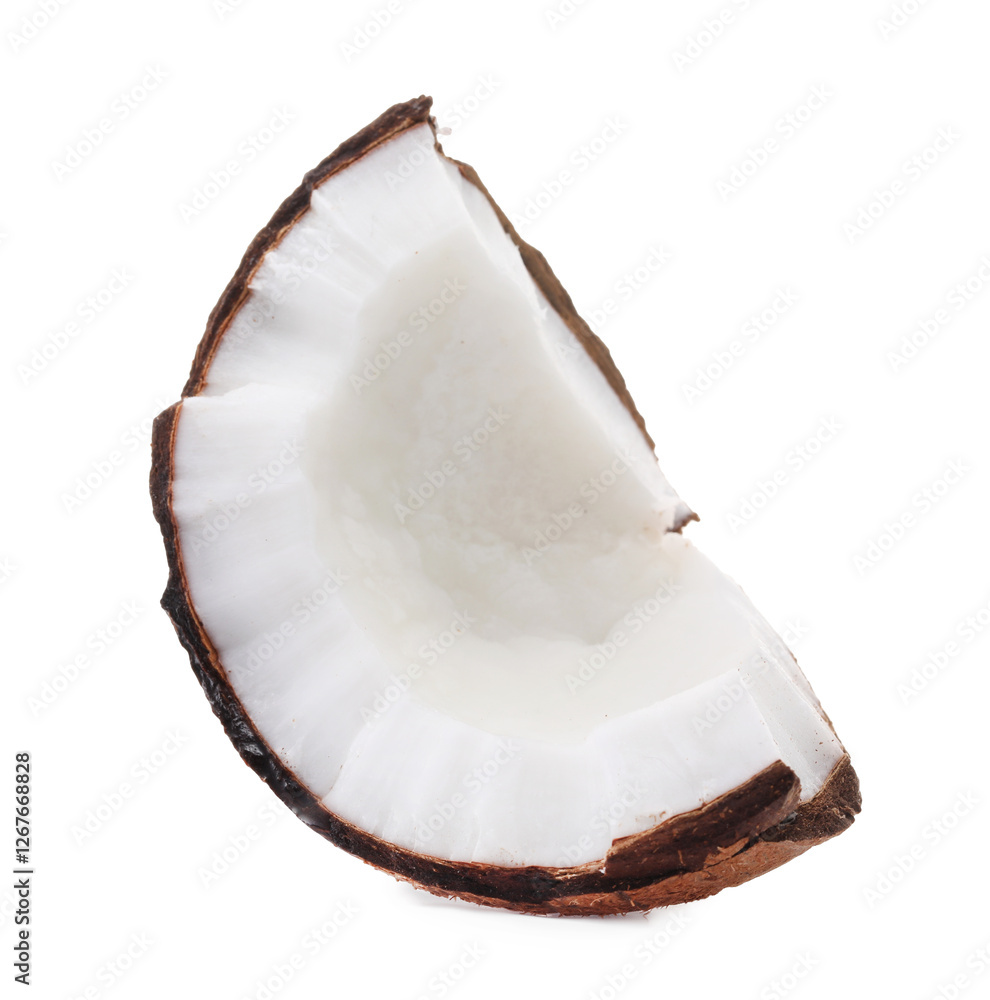 Piece of cracked coconut isolated on white Piece of cracked coconut isolated on white