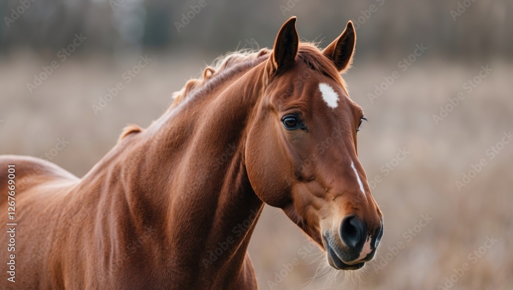 Obraz premium Brown Horse Head Profile Against Natural Background With Space For Text Overlay