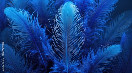 Vibrant blue feather abstract background conveying elegance and serenity with intricate textures and shades of blue. Perfect for design use.