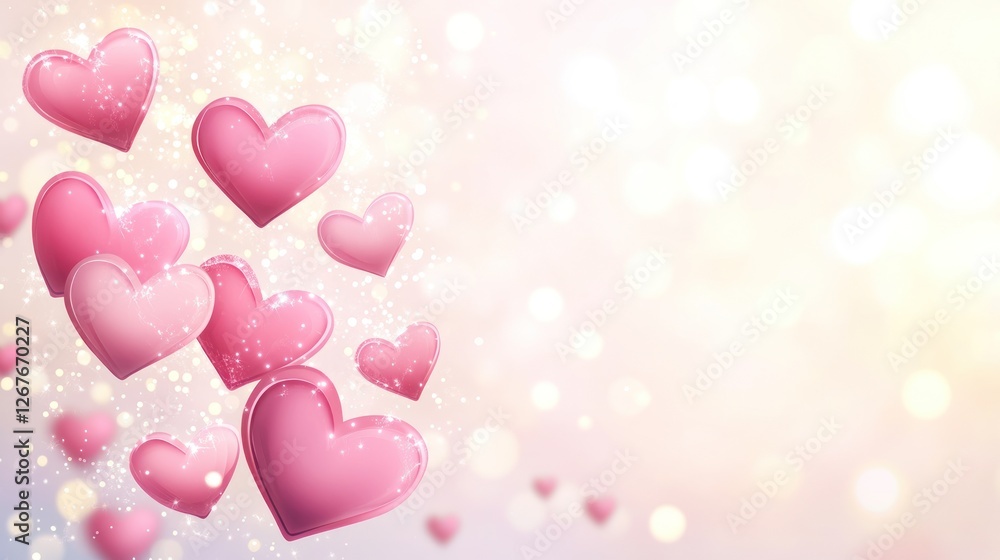 Pink hearts floating on a bokeh background. Pink hearts floating on a bokeh background.